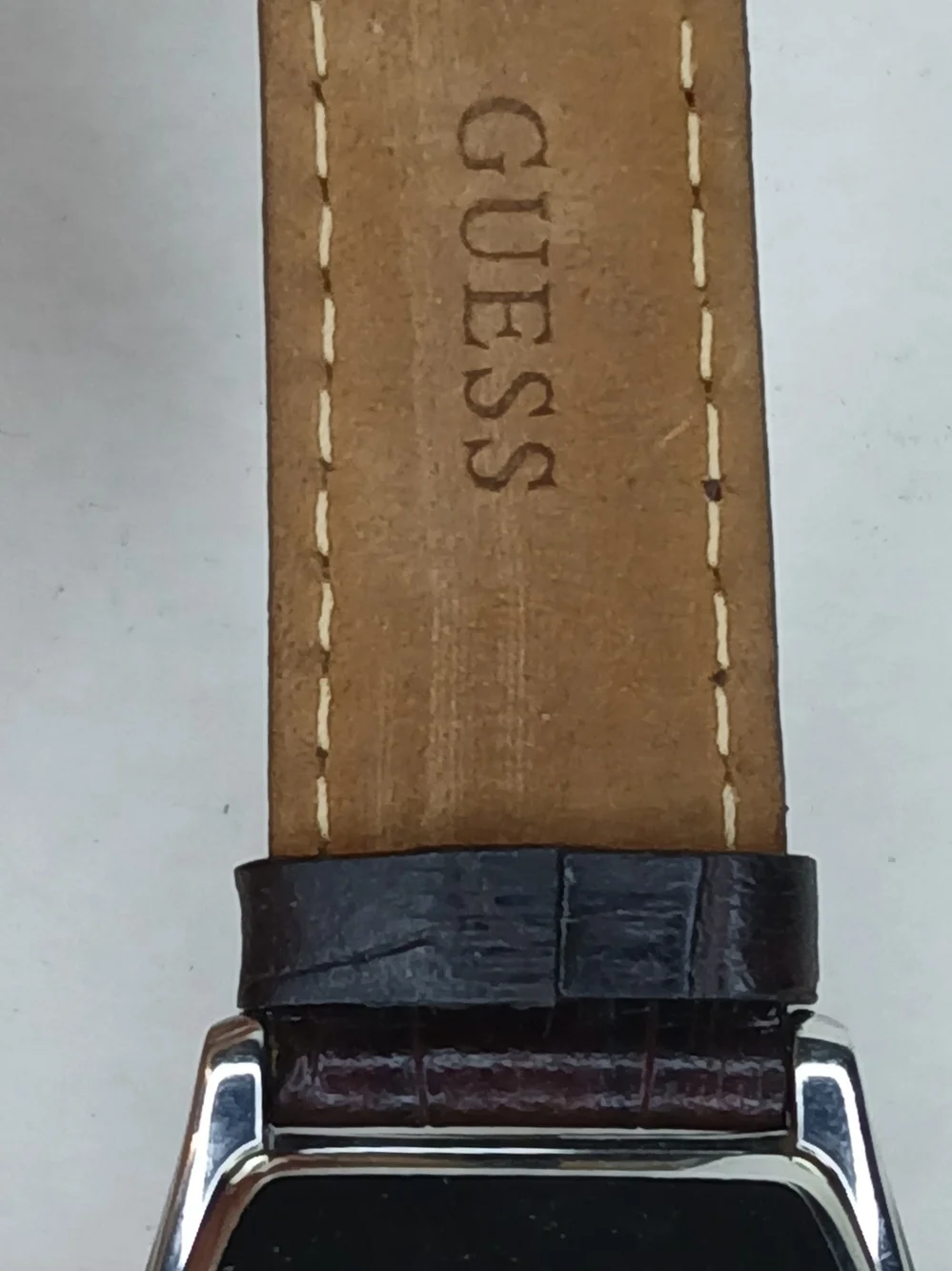 ​GUESS Steel Watch G12550G Tonneau Case Brown Dial Orig Brown Leather Strap